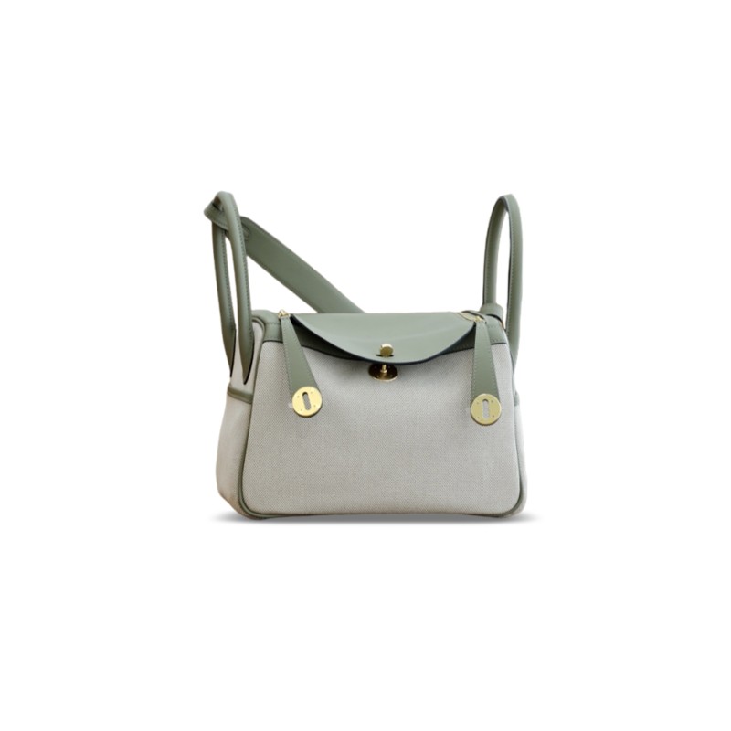 HERMÈS MASTER LINDY 26 BAG CANVAS AND LEATHER GOLD HARDWARE (26*18*12cm)
