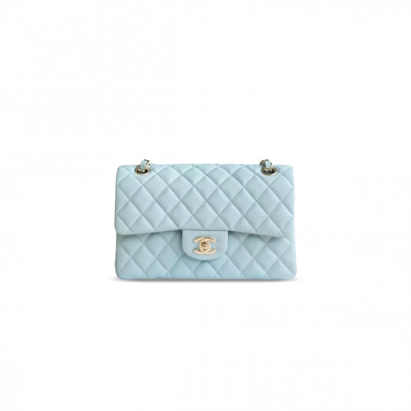 CHANEL MASTER QUILTED CALFSKIN SMALL CLASSIC FLAP BABY BLUE A01113 (23*14.5*6cm)