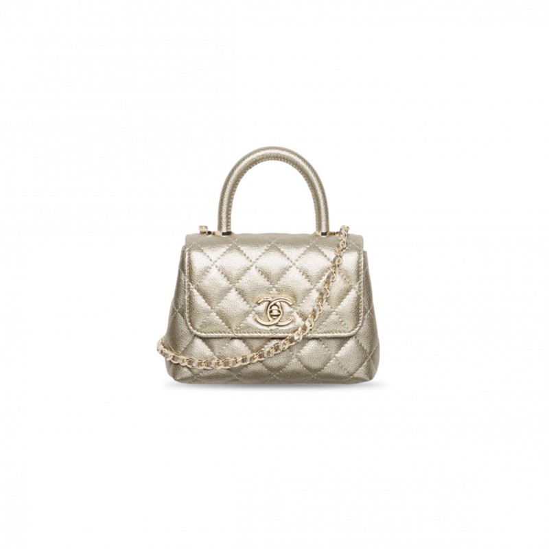 CHANEL 25K QUILTED CALFSKIN SHOULDER BAG IN BRIGHT GOLD AP4244 (14.5*11.5*5.5cm)