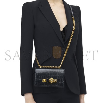 ALEXANDER MCQUEEN WOMEN'S MINI JEWELLED SATCHEL IN BLACK 6531341HB0T1001 (17.5*9.5*4cm) ALEXANDER MCQUEEN WOMEN'S MINI JEWELLED SATCHEL IN BLACK 6531341HB0T1001 (17.5*9.5*4cm)