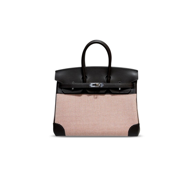 HERMES MASTER BIRKIN 25 SWIFT AND CANVAS FRAMBOISE PALLADIUM HARDWARE (25*18*13cm)