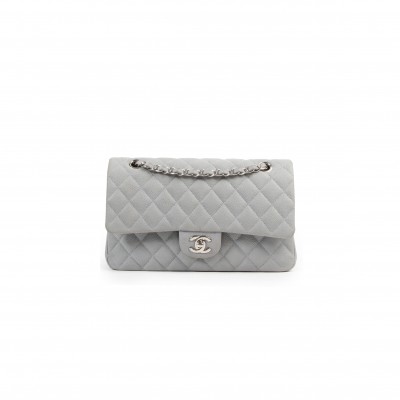 CHANEL GREY SUEDE CAVIAR LEATHER MEDIUM CLASSIC FLAP BAG (25*14*6.5cm) 