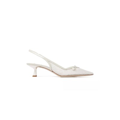 JIMMY CHOO AMITA 45 SLINGBACK PUMPS IN LACE & LEATHER 
