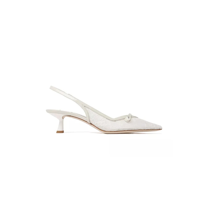 JIMMY CHOO AMITA 45 SLINGBACK PUMPS IN LACE & LEATHER 