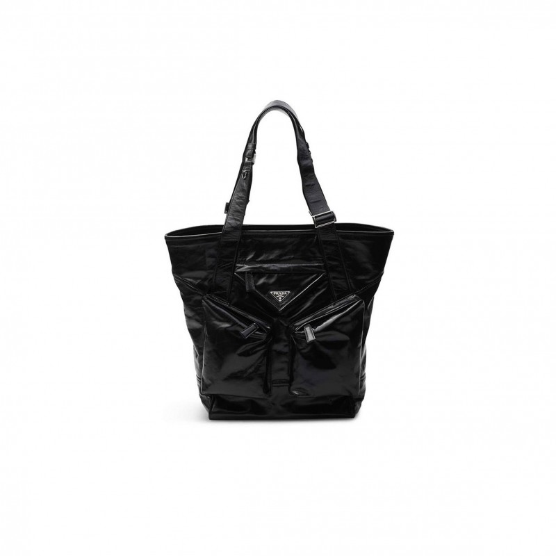 PRADA PLAQUE FLAP-POCKET LEATHER TOTE BAG 2VG120 (42.5*31.5*16cm) 