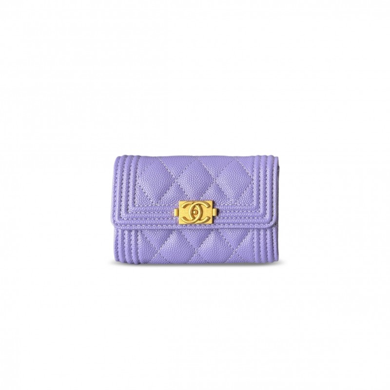 CHANEL BOY CHANEL FLAP CARD HOLDER GRAINED CALFSKIN PURPLE A80603 (11*8.5*3cm)