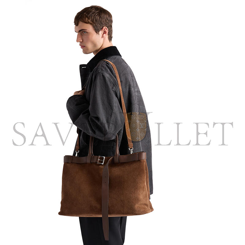 PRADA BUCKLE SUEDE BAG WITH BELT 2VG126 (48*34*18cm) PRADA BUCKLE SUEDE BAG WITH BELT 2VG126 (48*34*18cm)