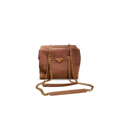 PRADA QUILTED BROWN SUEDE CHAIN SHOULDER BAG 1BD660 (26.5*25*7.5cm) PRADA QUILTED BROWN SUEDE CHAIN SHOULDER BAG 1BD660 (26.5*25*7.5cm)