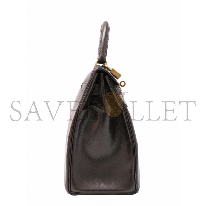 HERMES KELLY 28 BOX LEATHER CHOCOLATE BROWN GOLD HARDWARE (28*22*10cm) 