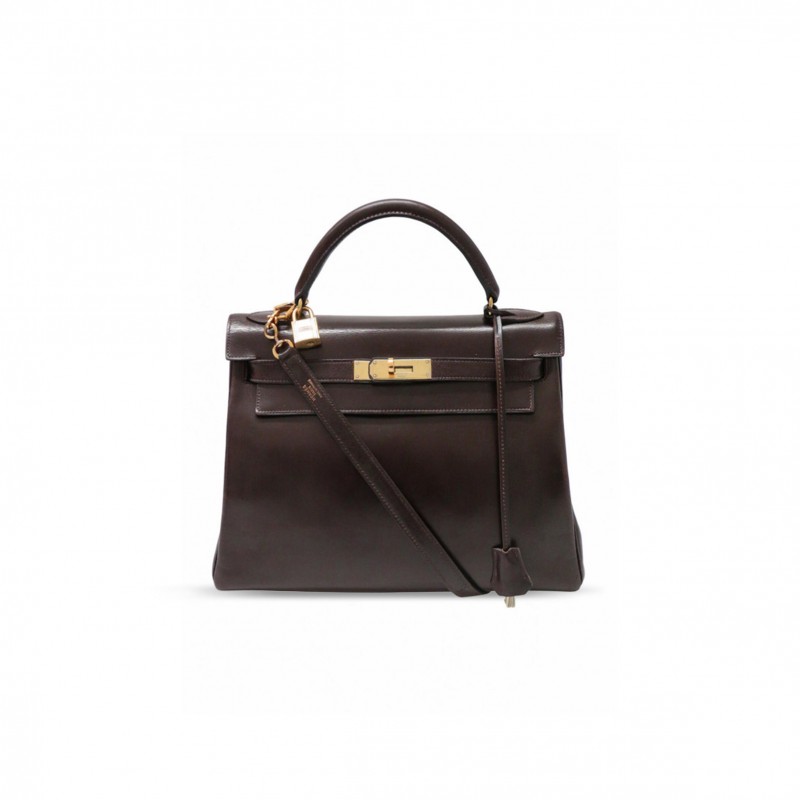 HERMES KELLY 28 BOX LEATHER CHOCOLATE BROWN GOLD HARDWARE (28*22*10cm) 