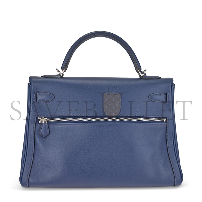 HERMÈS MASTER A BLEU DE MALTE SWIFT LEATHER KELLY LAKIS 32 WITH PALLADIUM HARDWARE (32*23*10cm) 