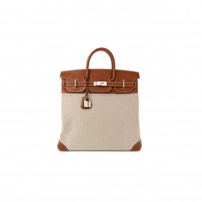 HERMÈS MASTER BIRKIN HAC 40 GOLD TOGO AND ECRU-BEIGE TOILE H CANVAS PALLADIUM HARDWARE (40*40*23cm) 