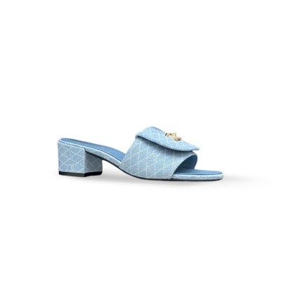 CHANEL DENIM QUILTED TURNLOCK SLIPPERS MULES 