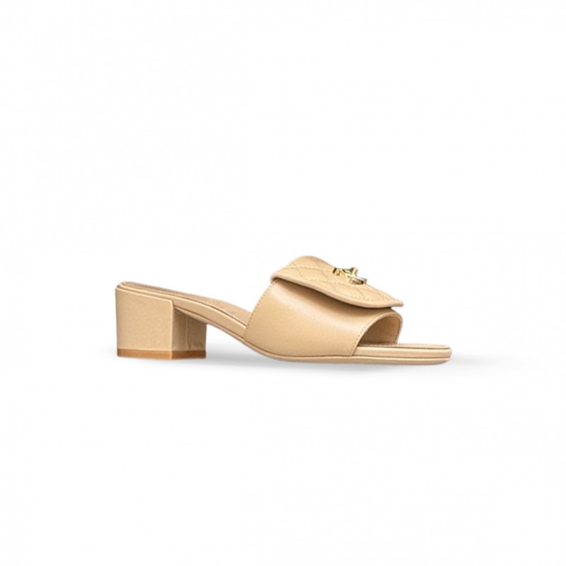 CHANEL LAMBSKIN QUILTED TURNLOCK SLIPPERS MULES 