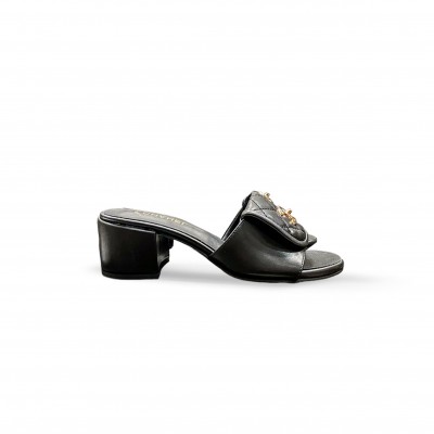 CHANEL LAMBSKIN QUILTED TURNLOCK SLIPPERS MULES 