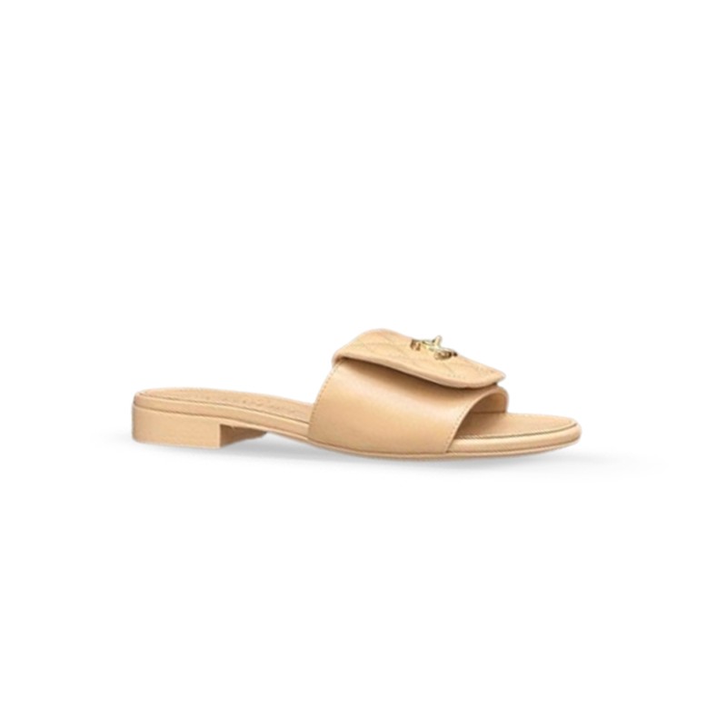 CHANEL LAMBSKIN QUILTED TURNLOCK FLAT MULES G46119