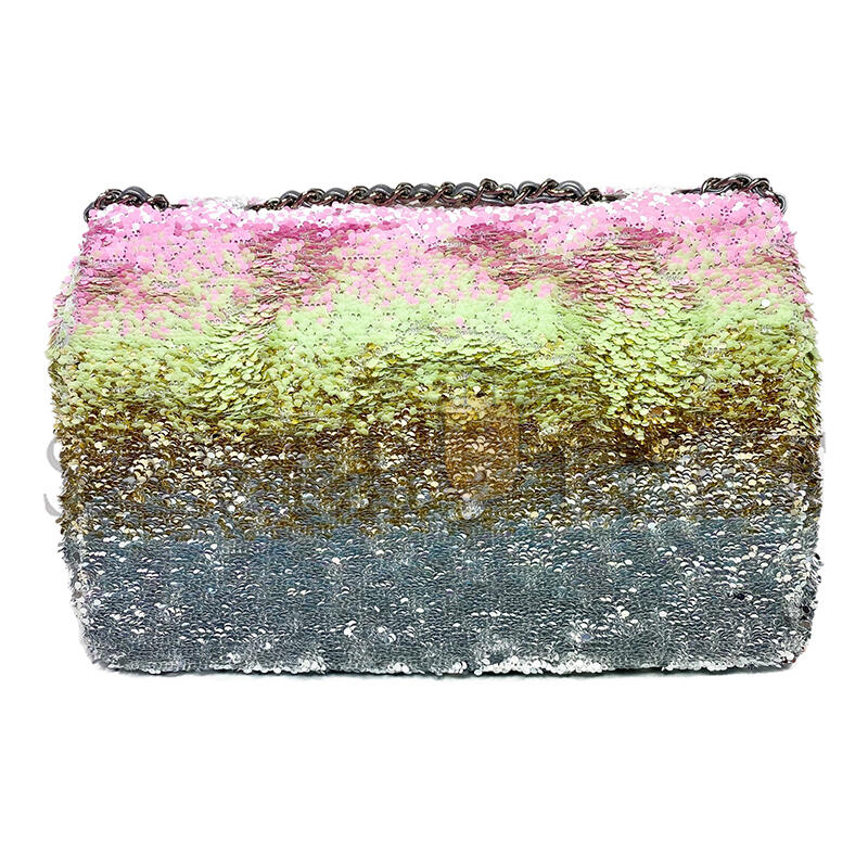 CHANEL MASTER PINK GREEN SILVER SEQUINS MINI FLAP BAG (20*14*5cm) 