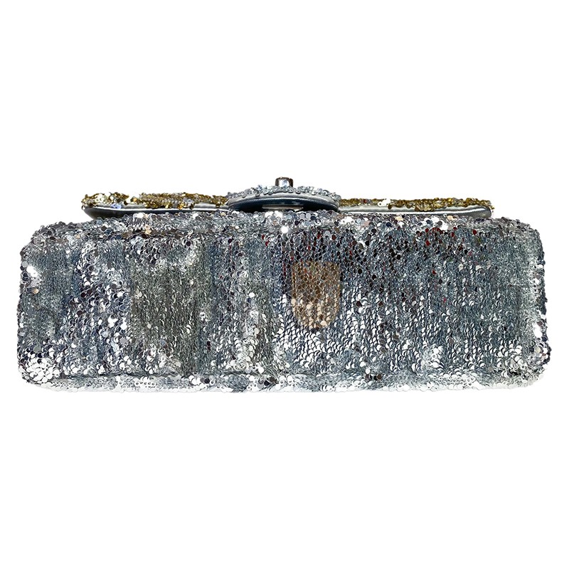 CHANEL MASTER PINK GREEN SILVER SEQUINS MINI FLAP BAG (20*14*5cm) 