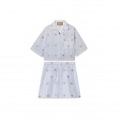 GUCCI SS24 FLORAL STRIPED PRINT SHORT-SLEEVED SHIRT 781761
