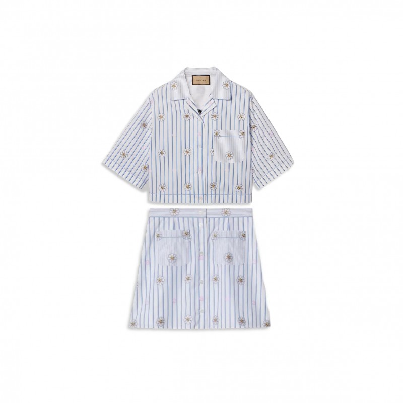 GUCCI SS24 FLORAL STRIPED PRINT SHORT-SLEEVED SHIRT 781761