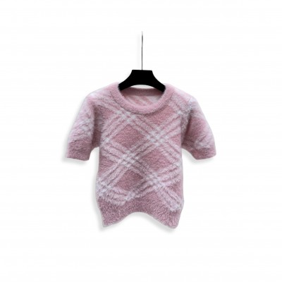 BURBERRY DIAMOND-PATTERNED ROUND NECK KNIT SHORT-SLEEVED TOP BURBERRY DIAMOND-PATTERNED ROUND NECK KNIT SHORT-SLEEVED TOP