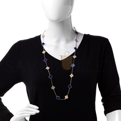 VAN CLEEF ARPELS 18K YELLOW GOLD DIAMOND LAPIS 20 MOTIFS VINTAGE ALHAMBRA NECKLACE VAN CLEEF ARPELS 18K YELLOW GOLD DIAMOND LAPIS 20 MOTIFS VINTAGE ALHAMBRA NECKLACE