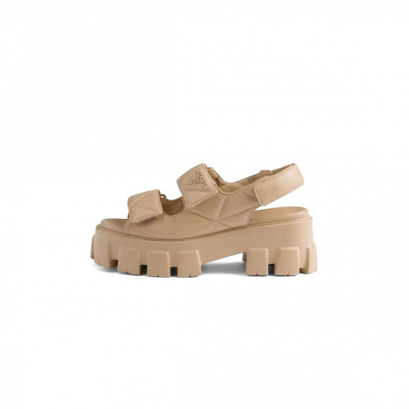 PRADA MONOLITH LEATHER SANDALS 