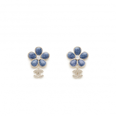 CHANEL 26C CC BLUE FLOWERS EARRINGS ABG744