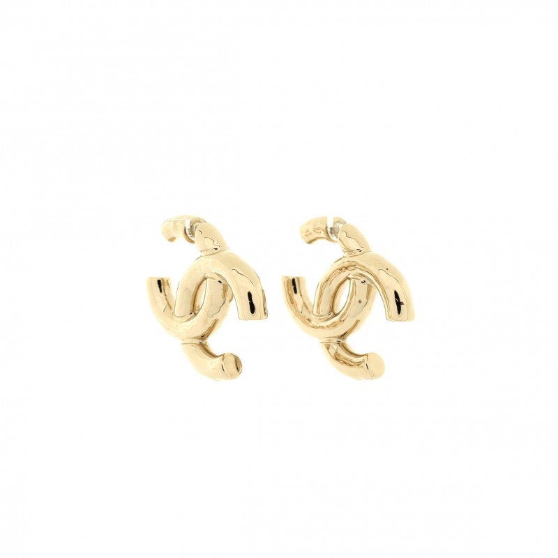 CHANEL CLASSIC CC DANGLE HOOP EARRINGS METAL LARGE 
