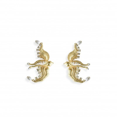 SCHIAPARELLI METAL ARTIFICIAL DOVE SHAPED DANGLE EARRINGS FOR 