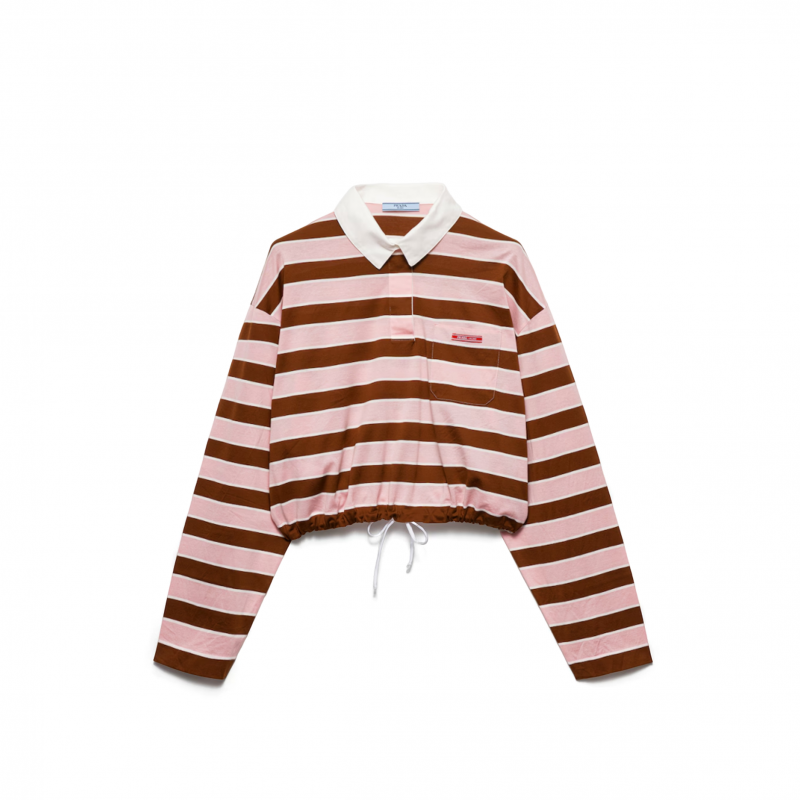 PRADA LONG-SLEEVED BAYADERE PRINT LISLE COTTON T-SHIRT 39661 PRADA LONG-SLEEVED BAYADERE PRINT LISLE COTTON T-SHIRT 39661
