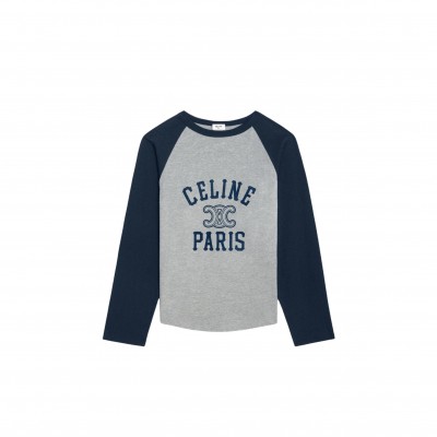 CELINE PARIS T-SHIRT IN COTTON JERSEY GREY MELANGE NAVY 2X04K865W.09SH