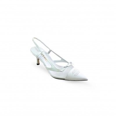 CHANEL WHITE MESH BOW SLINGBACK HEELS CHANEL WHITE MESH BOW SLINGBACK HEELS