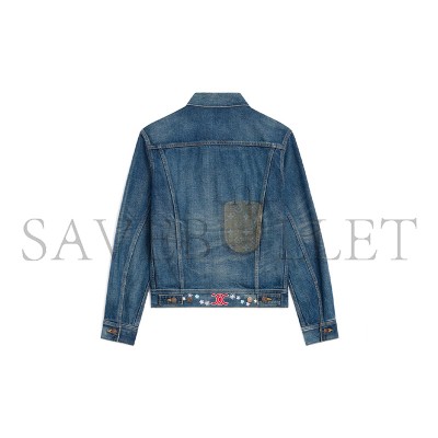 CELINE EMBROIDERED TRUCKER JACKET IN DARK UNION WASH DENIM RV0QQ930F.07DU