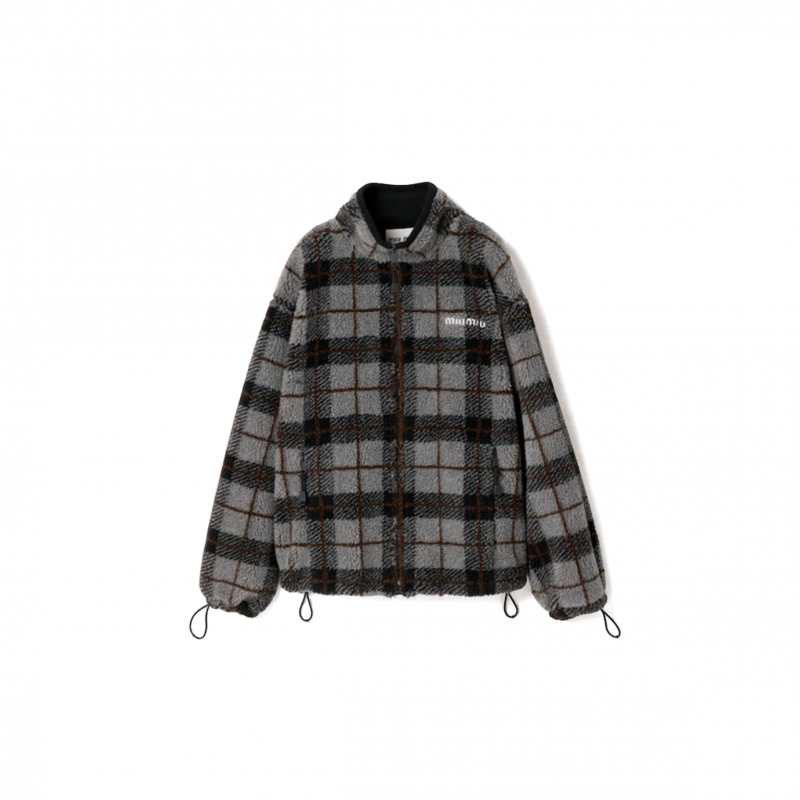 MIU MIU CHECKED TEDDY ZIPPER JACKET MJL042 MIU MIU CHECKED TEDDY ZIPPER JACKET MJL042