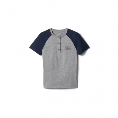 MIU MIU COTTON PLAIN KNIT HENLEY SWEATER MJNA18