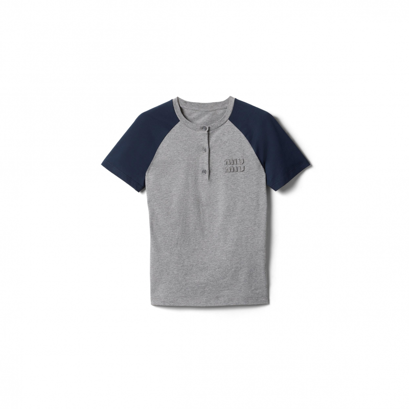 MIU MIU COTTON PLAIN KNIT HENLEY SWEATER MJNA18