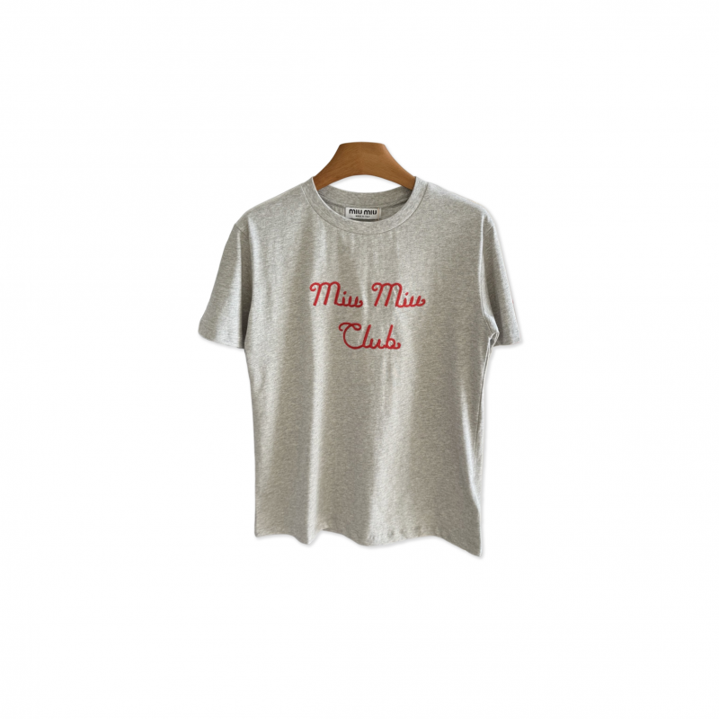 MIU MIU EMBROIDERED PLAIN KNIT T-SHIRT MJN261