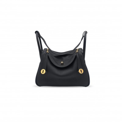 HERMÈS MASTER  LINDY 30 BLACK CLEMENCE GOLD HARDWARE (30*19*16cm) 
