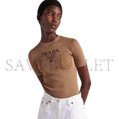 PRADA SILK CREW-NECK SWEATER WITH LOGO P24T1F