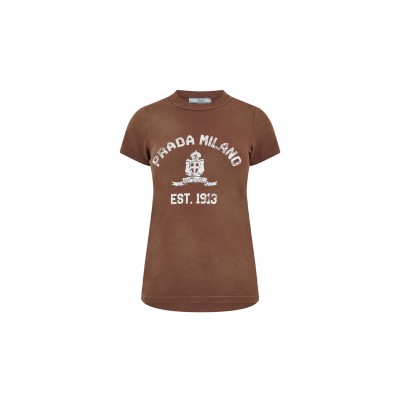 PRADA PRINTED JERSEY LOGO T-SHIRT 