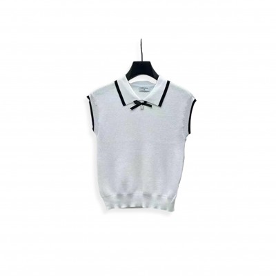 CHANEL COLLARED VEST WITH CONTRASTING TRIM BOW AT THE CHEST 