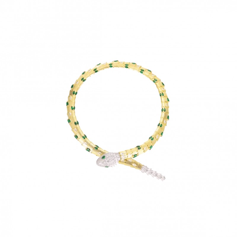 BVLGARI GOLD SERPENT NECKLACE EMERALD 