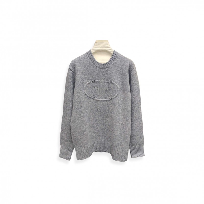 PRADA GREY WOOL AND CASHMERE CREW-NECK SWEATER 