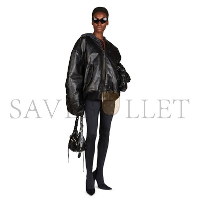 BALENCIAGA WOMEN'S BLACK OVERSIZED LEATHER BOMBER JACKET 768772TOS171000