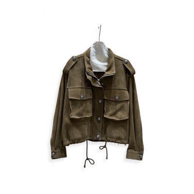 MEIYANG OLIVE BROWN SHEEPSKIN SUEDE JACKET