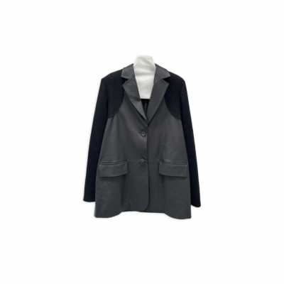 LORO PIANA KNITTED PATCHWORK LEATHER SUIT JACKET LORO PIANA KNITTED PATCHWORK LEATHER SUIT JACKET