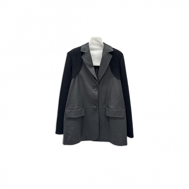 LORO PIANA KNITTED PATCHWORK LEATHER SUIT JACKET