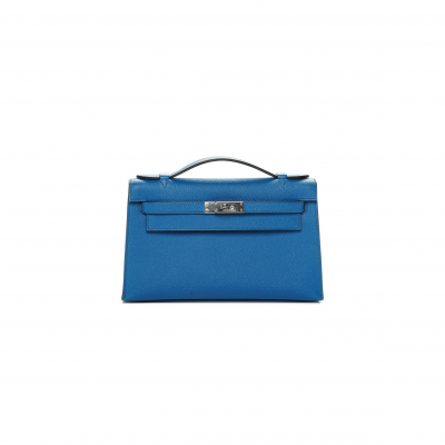 HERMES MASTER KELLY POCHETTE EPSOM BLEU IZMIR PALLADIUM HARDWARE (22*14*7cm)