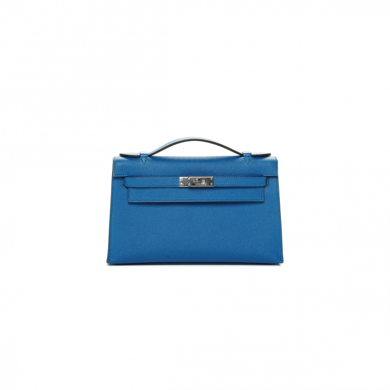 HERMES KELLY POCHETTE EPSOM BLEU IZMIR PALLADIUM HARDWARE (22*14*7cm)